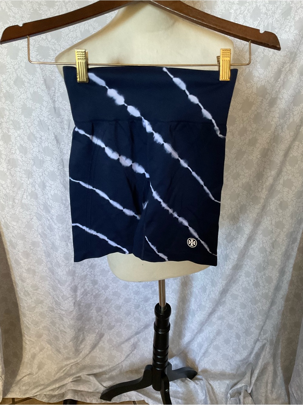 Tory Sport Navy and White Tie-Dye High-Rise Bike Shorts